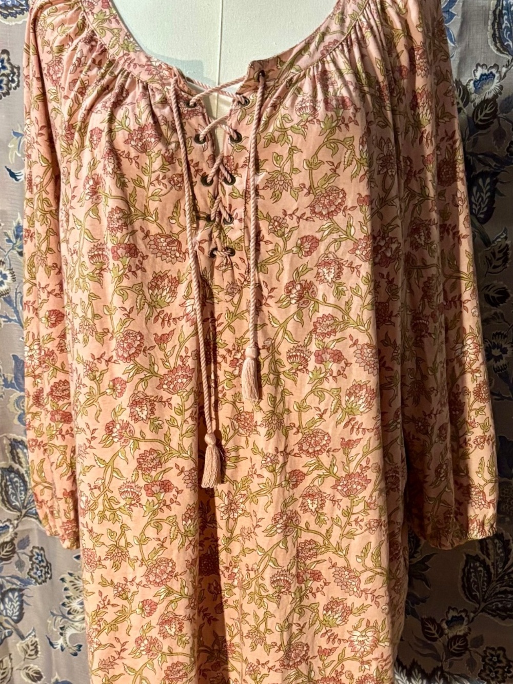 Chaps Long sleeve lace-up blouse